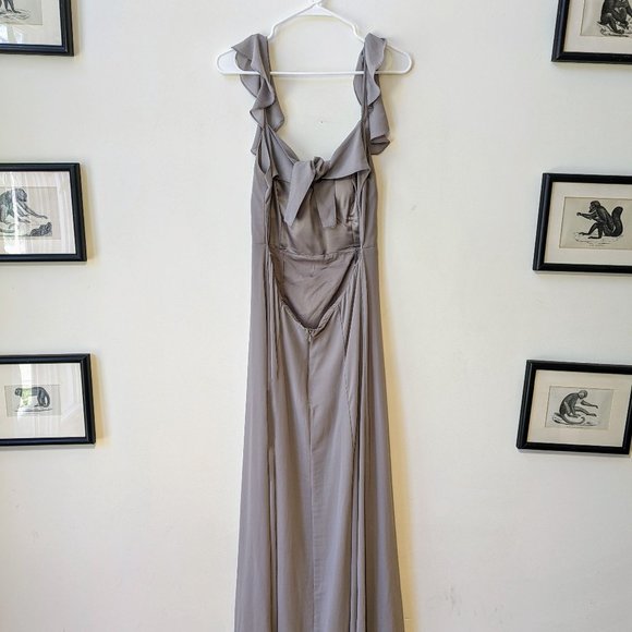 BHLDN Diana Flutter Sleeve Tie Back Maxi Bridesmaid Dress Gray Lilac Large - Picture 3 of 7